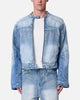 MNML Panelled Moto Denim Jacket Washed Blue