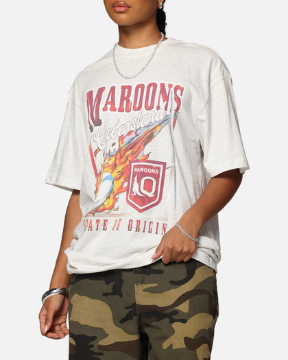 Queensland Ruby League Queensland Maroons Flaming Ball T-Shirt Silver Marle