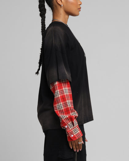 Loiter Layered Flannel T-Shirt Black/Red