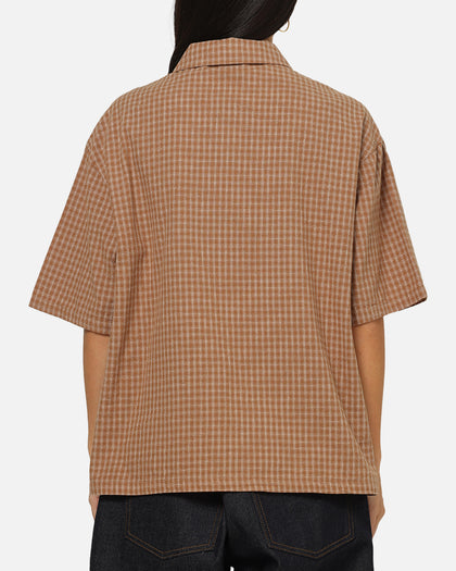 Carre Grid Button Up Shirt Brown-Plaid