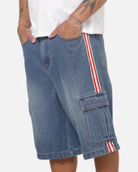 X-Large Oval Baggy Cargo Denim Shorts Indigo Blue