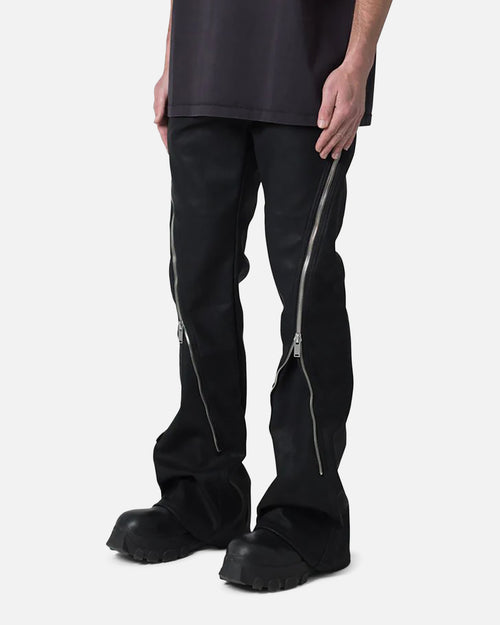 MNML D519 Leather Zipper Flare Pants Black
