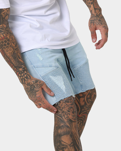 Saint Morta United Distressed Biker Shorts Light Blue