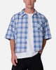 MNML Crop Flannel Short Sleeve Shirt Blue