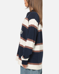 S Double Chain Stitch Long Sleeve Rugby Jersey Navy