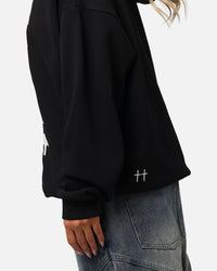 Saint Morta Gothic Distressed Zip Hoodie Black