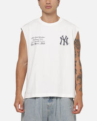 Majestic Athletic New York Yankees Blackletter Script Box Muscle T-Shirt Vintage White