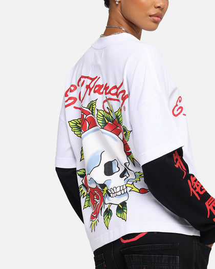 Ed Hardy Skull Layered Long Sleeve T-Shirt White