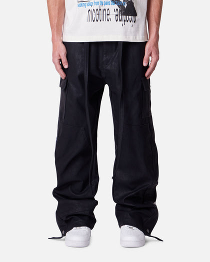 MNML Straight Leather Snap Zipper Cargo Pants Black