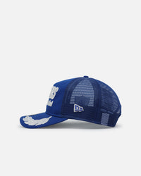 New Era Las Vegas Raiders 'Podium Pack' Pre-Curved Golfer Trucker Snapback Light Royal/Metallic Gold