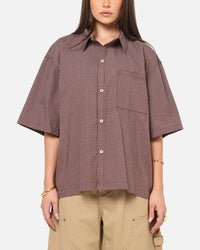 Carre Checkered Boxy Button Up Shirt Red Check
