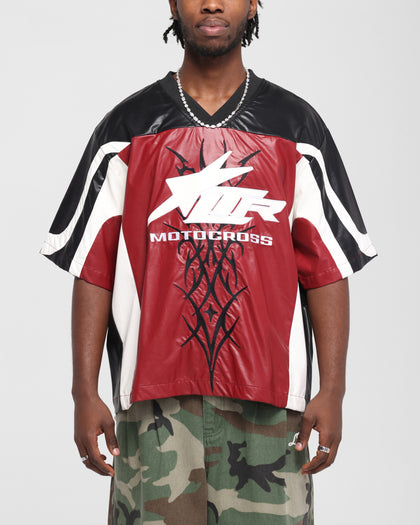 Loiter Vegan Leather Football Top Red/Black