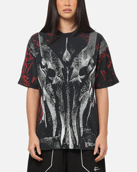 73Studio X Lord Of The Rings Sauron All Over Print T-Shirt Black Acidwash