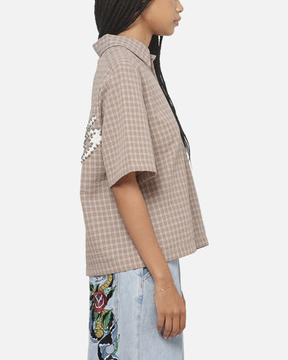 Ed Hardy Vandal Button Up Shirt Brown Check