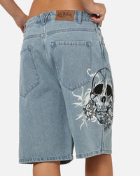 Von Dutch Skull Jean Shorts Mid Blue Denim