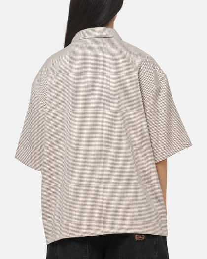 Carre Grid Short Sleeve Button Up Shirt Ecru Check