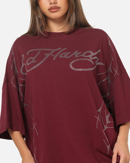 Ed Hardy Cyber Rhinestone T-Shirt Plum