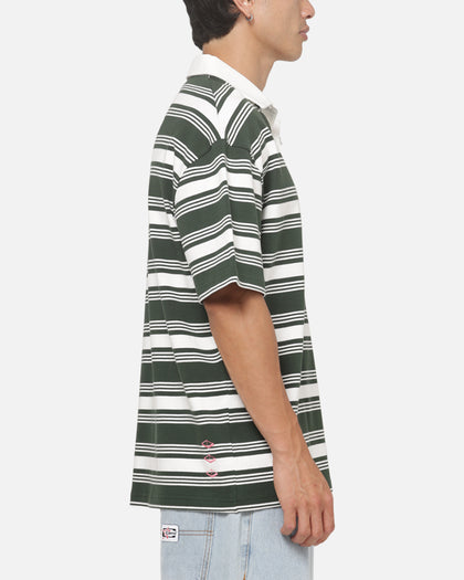 Vouseti Post Game Polo Shirt Money Green White Stripe