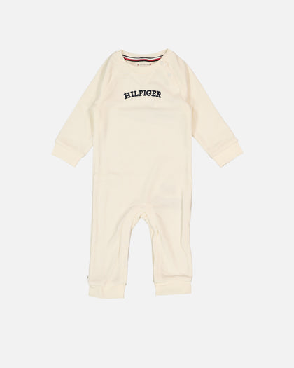 Tommy Hilfiger Infants' Baby Curved Monotype Coverall Ancient White