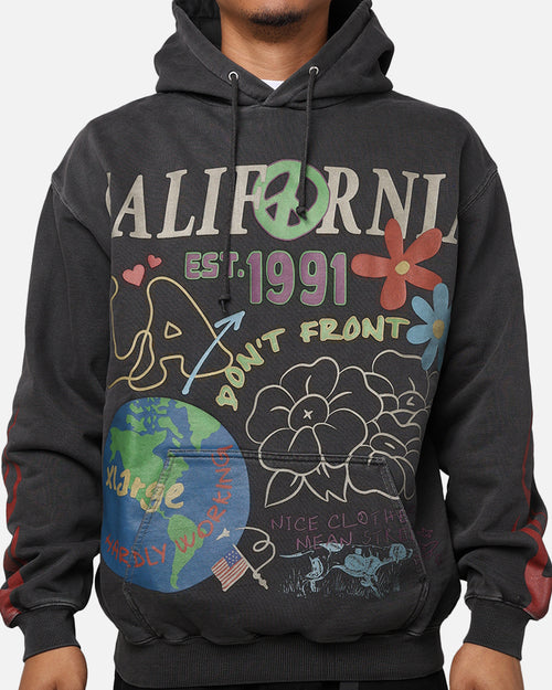 X-Large Pigment Dyed Peace Hoodie Black