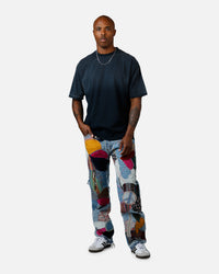 MNML V647 Baggy Patchwork Denim Jeans Blue Multi