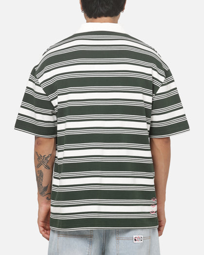 Vouseti Post Game Polo Shirt Money Green White Stripe