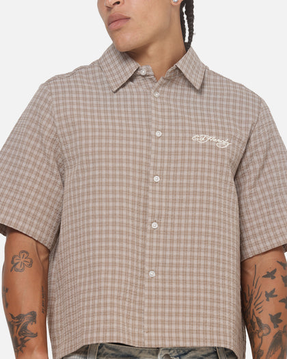 Ed Hardy Vandal Button Up Shirt Brown Check