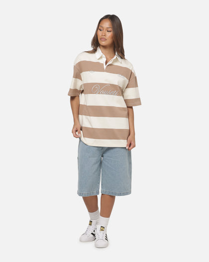 Vouseti Post Game Polo Shirt Latte White Stripe