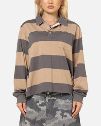 XXIII Rugby Long Sleeve Polo T-Shirt Charcoal/Tan