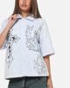 Ed Hardy Ghost Tattoo Button Up Shirt Blue Pinstripe