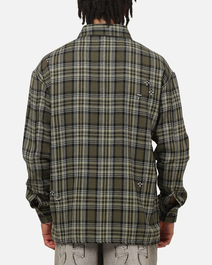 Saint Morta Credo Plaid Long Sleeve Button Up Shirt Green-plaid