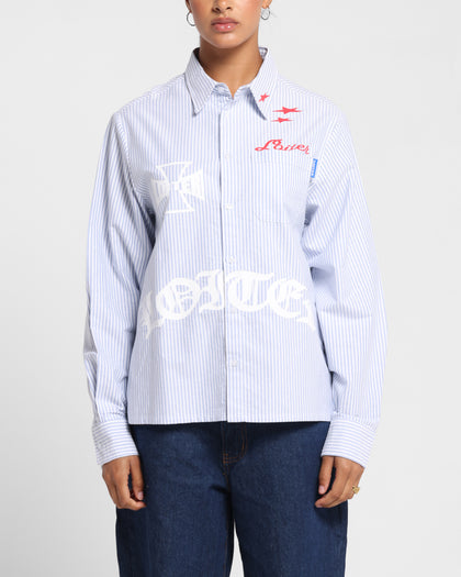 Loiter Chopper Long Sleeve Shirt Blue/White
