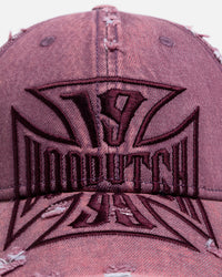 Von Dutch Cross Distressed Strapback Cap Burgundy
