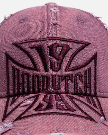 Von Dutch Cross Distressed Strapback Cap Burgundy