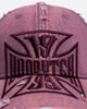 Von Dutch Cross Distressed Strapback Cap Burgundy