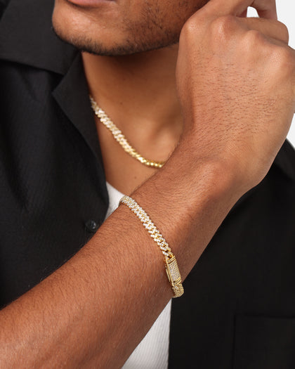 Saint Morta 6mm Iced Cuban Prong Bracelet Iced Gold