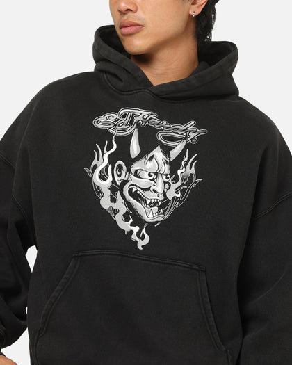 Ed Hardy Double Horns Hoodie Black Acidwash