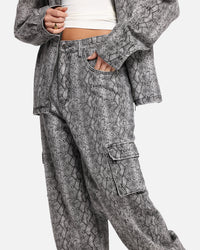 XXIII Snake Skin Cargo Pants Black Snake Print