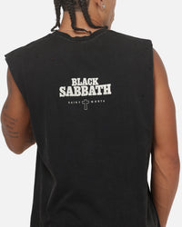 Saint Morta X Black Sabbath Cross Oversized Muscle Tee Washed Black