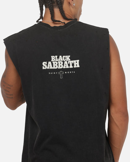 Saint Morta X Black Sabbath Cross Oversized Muscle Tee Washed Black