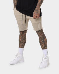 Saint Morta United Distressed Biker Shorts Stone