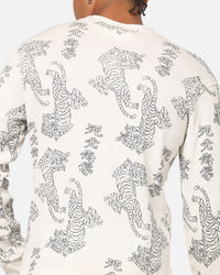 Ed Hardy Tiger Waffle Long Sleeve T-Shirt Off White