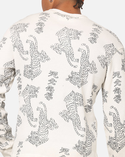 Ed Hardy Tiger Waffle Long Sleeve T-Shirt Off White