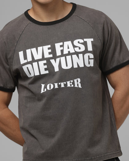 Loiter Live Fast Ringer T-Shirt Black