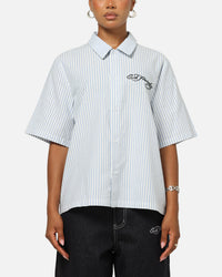 Ed Hardy Panther Button-Up Shirt Blue Pin Stripe