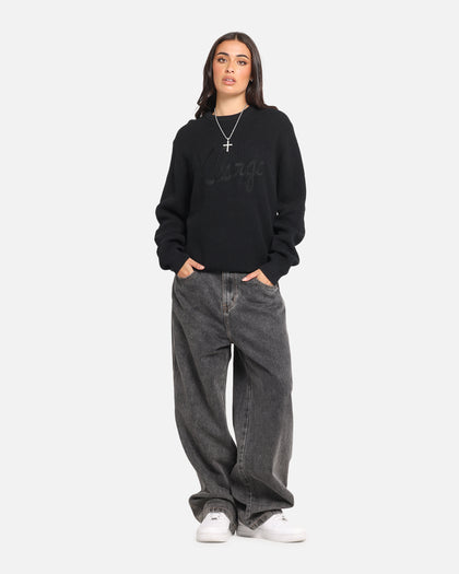 X-Large Script Waffle Knit Sweater Black