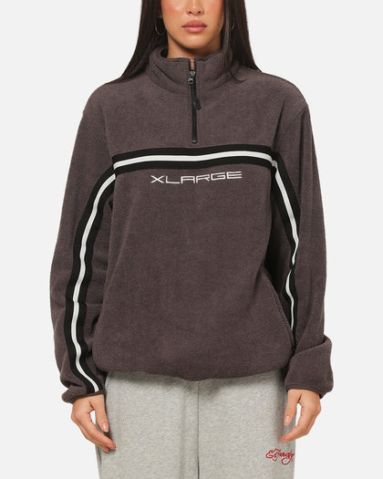 X-Large Stripe Polar Fleece Quarter Zip Fleece Mocha