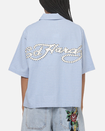 Ed Hardy Vandal Button Up Shirt Blue Check