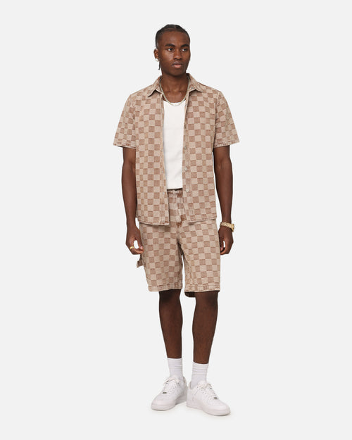 XXIII Checker Board Button Up Shirt Tan