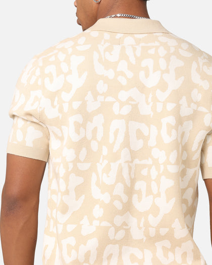 XXIII Puzzle Knit Button Up Shirt Beige/Off White